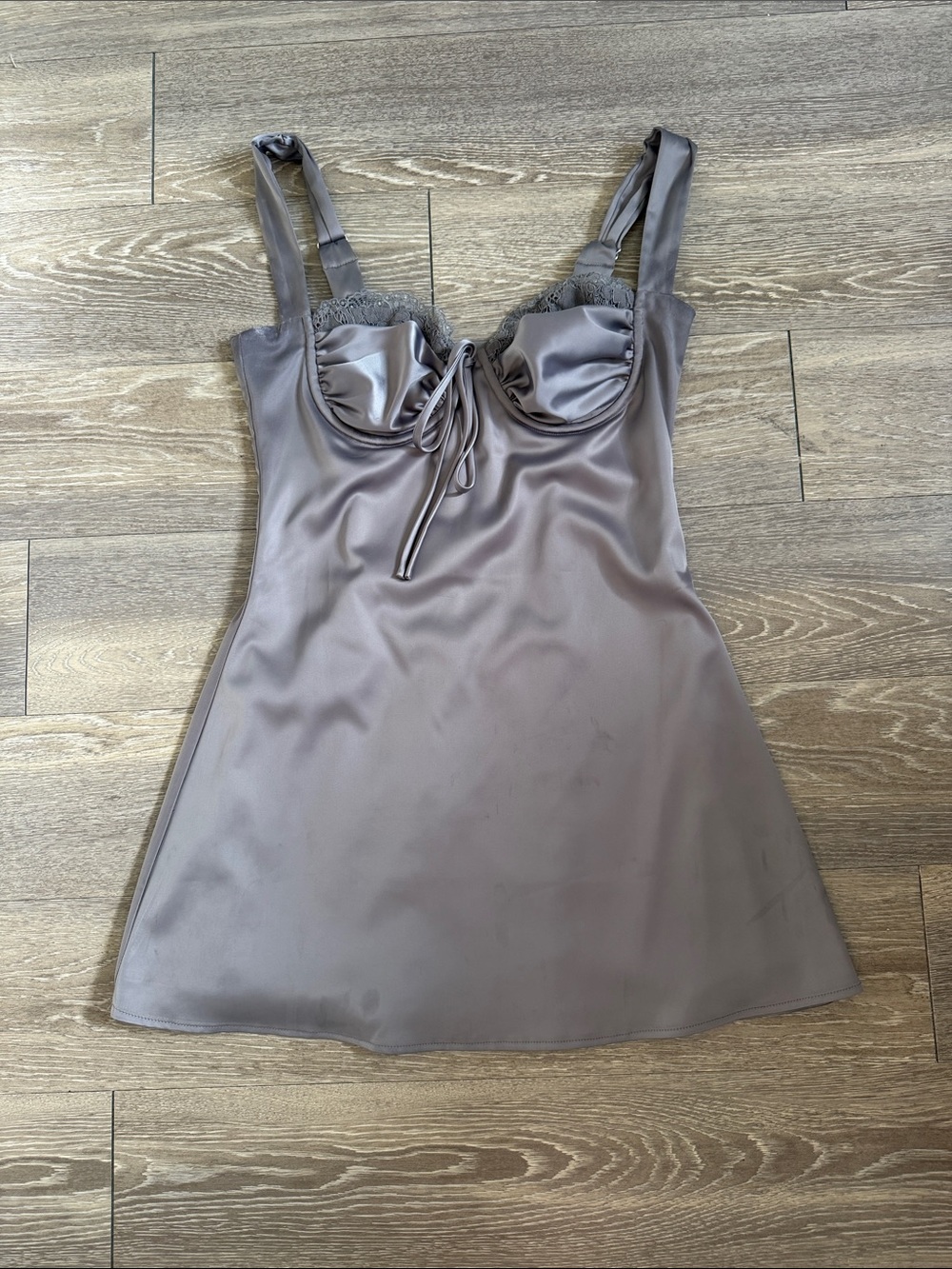 REVOLVE Satin Lace-Trim Chemise in Taupe
